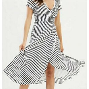 Bardot Adie Black & White Striped Ruffle Wrap Midi Dress - Size 6 / Small